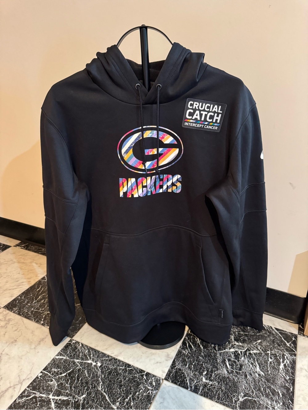 Nike Green Bay Packers Cancer Crucial Catch NFL On Field Dri-FIT Hoodie Large